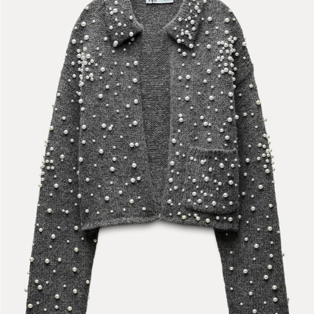 Gray Studded Cropped Blazer